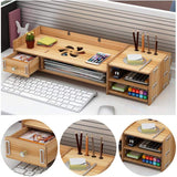 2 Tiers Multi-function Desktop Wooden Computer Monitor Riser Stand