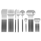 24Pcs 18/10 Stainless Steel Dinnerware Set Black Gold Cutlery - OZ Discount Store