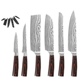XYj Stainless Steel Chef Knives Set Damascus Pattern Blade Wood Handle