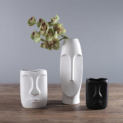 Nordic Minimalist Ceramic Abstract Vase Black and White Human Face Creative Display Room Decorative Figue Head Shape Vase