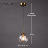 Nordic Glass Ball Pendant Lights Modern Gold Hang Lamp Home Loft Decor Light