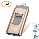 USB Pendrive iPhone Flash Drive 3-in-1 Lightning OTG 128GB Usb Flash Drive USB 3.0 Memory Stick Compatible Apple iPad PC