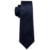 100% Silk Necktie Handkerchief Paisley Jacquard Woven Blue NeckTie Gift Box Set