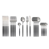 24Pcs 18/10 Stainless Steel Dinnerware Set Black Gold Cutlery - OZ Discount Store
