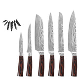 XYj Stainless Steel Chef Knives Set Damascus Pattern Blade Wood Handle